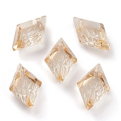 Золотая Тень Подвески из тисненого стекла со стразами, ромб, граненые, золотые тени, 19x12x6 мм, отверстие : 1.5 мм