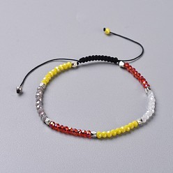 Rot Glasgeflochtene Perlenarmbänder galvanisieren, mit Messingperlen und Nylonfaden, rot, 2-1/8 Zoll ~ 3-3/8 Zoll (5.5~8.5 cm)