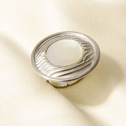 Нержавеющая Сталь Цвет 304 Открытые кольца-манжеты из нержавеющей стали с натуральными ракушками для женщин, круглые, зеркальная полировка, цвет нержавеющей стали, 30 мм, внутренний диаметр: 17 мм
