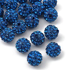Средно-синий Бусины с класс А стразами, pave disco бусины, cmолы и каолина, круглые, светло-синий, С. 11 (1.7~1.8 мм), 10 мм, отверстие : 1.5 мм