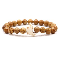 Пейзажный Джаспер Браслеты из натуральной яшмы и синтетической бирюзы с эластичными бусинами для мужчин и женщин, круглый и дельфиновый