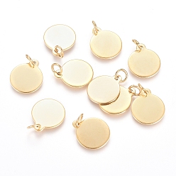 Golden Ion Plating(IP) 304 Stainless Steel Charms, Stamping Blank Tag, with Jump Rings, Flat Round, Golden, 14x12x0.8mm, Hole: 3.5mm