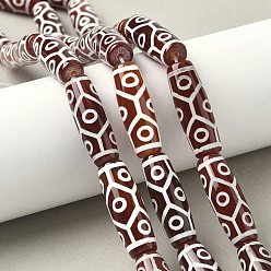 9-Глаз Нити бусин дзи в форме риса в тибетском стиле, природных бисера агат, окрашенная и подогревом, седло коричневый, 9 -eye, 29~30x9.5~10.5 мм, отверстие : 2~3 мм, около 10 шт / нитка, 11.38~11.61'' (28.9~29.5 см)