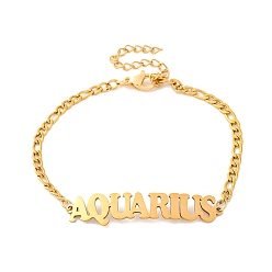 Водолей Созвездие 202 браслеты-цепочки figaro из нержавеющей стали для женщин и мужчин, золотые, Водолей, 7-1/8 дюйм (18 см), Кулон : 8x48x1.5 мм