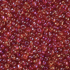 Red Round Glass Seed Beads, Transparent Colours Rainbow, Round, Red, 3mm