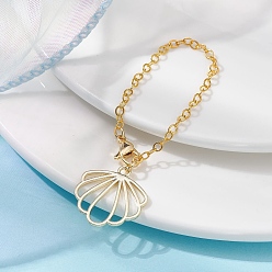 Golden Flower Alloy Cup Pendant Decorations, with Lobster Claw Clasps and Brass Flat Oval Cable Chains, Golden, 138mm