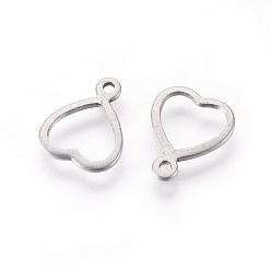 Нержавеющая Сталь Цвет Устойчивые к потускнению 304 подвески-сердечки из нержавеющей стали, полый, цвет нержавеющей стали, 11x9x0.8 мм, отверстие : 1 мм