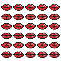 Красный 30шт. аппликаций для губ, компьютеризированная вышивка тканью утюжок на / шить на заплатках, аксессуары для костюма, красные, 38x67x1.5 мм