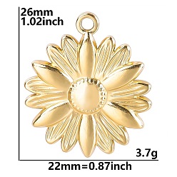 Золотой Шкентели нержавеющей стали, очарование подсолнуха, золотые, 26x22 мм, отверстие : 2 мм