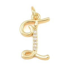 Letter I Brass Micro Pave Clear Cubic Zirconia Pendants, Letter Charms, Cadmium Free & Lead Free, Real 18K Gold Plated, Letter I, 17.5x11x2mm, Hole: 5mm