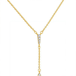 Golden Brass Micro Pave Clear Cubic Zirconia Tassel Lariat Y Necklaces for Women, Golden, 15.75 inch(40cm)