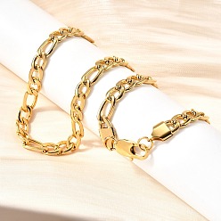 Настоящее золото 22K 7мм 304 ожерелья из нержавеющей стали с цепочкой Фигаро для женщин и мужчин, вакуумное покрытие pvd, реальный 22 k позолоченный, 19.69 дюйм (50 см)