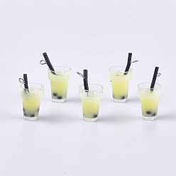 Бледно-Золотистый Пластиковые чашки подвески, со смолой внутри и железными находками, имитация пузырчатого чая, бледно золотарник, 23~28x13~17x13 мм, отверстие : 1.8 мм