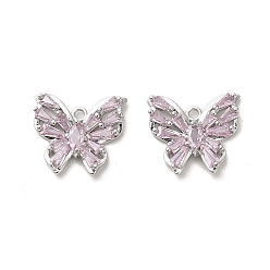 Real Platinum Plated Glass Pendants, with Brass Findings, Butterfly, Real Platinum Plated, 14x16x3mm, Hole: 1.4mm