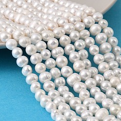 Снежный Нити из натурального культивированного пресноводного жемчуга, картофель, класс 2а++, снег, 6~7 мм, отверстие : 0.7 мм, около 54~57 шт / нитка, 12.68~14.02'' (32.2~35.6 см)