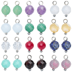 Mixed Stone 24Pcs Natural Gemstone Birthstone Pendants, with Brass Findings, 12mm, Hole: 2mm