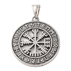 Другие 316 хирургические подвески из нержавеющей стали, античное серебро, плоские круглые прелести, вегвизир, 39x34.5x3 мм, отверстие : 9x4.5 мм