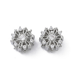 Платина Латунные прозрачные бусины из кубического циркония, без кадмия и без свинца, стойки покрытие, долговечный, цветок, платина, 10x8 мм, отверстие : 3 мм