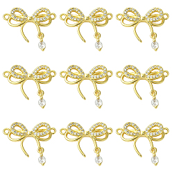 Настоящее золото 18K 10шт. подвески-бантики для крепления на стойке с покрытием из латуни и прозрачными кубическими циркониями, долговечный, без свинца и без кадмия, реальный 18 k позолоченный, 14x21.5x3.5 мм, отверстие : 1.4 мм