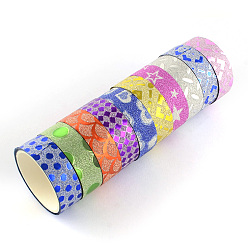 Mixed Color Glitter Powder DIY Scrapbook Decorative Paper Tapes, Self Adhesive Tapes, Mixed Color, 14.5mm, 50rolls/box