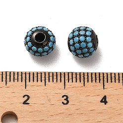 Bleu Ciel 925 perles de zircone cubique micro-pavées en argent sterling, ronde, gris anthracite, bleu ciel, 8x7.5mm, Trou: 2.2mm