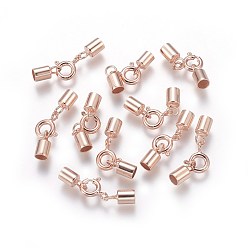 Rose Gold 925 Sterling Silver Spring Ring Clasps, with Cord Ends, Rose Gold, 22.5~23.5mm, Inner Size: 3mm