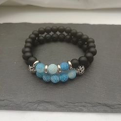 Смешанные камни Набор из круглых бусин из натуральной лавы и матового камня для женщин, с бусинами из выветренного агата