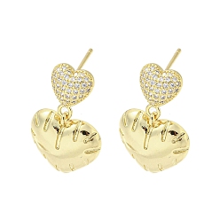 Сердце Серьги-гвоздики из латуни с покрытием из настоящего 18k-золота, микропаве с кубическим цирконием, долговечный, без свинца и без кадмия, сердце, 24.5x16 мм