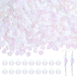 Прозрачный АВ 2000шт. подвески из смолы с УФ-покрытием, радужный, формы раковины, ясно AB, 14x12.5x0.5~1 мм, отверстие : 1 мм