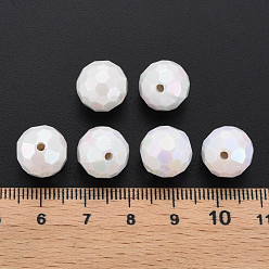 White Opaque Acrylic Beads, Faceted, Dyed, AB Color, Round, White, 12x11.5mm, Hole: 1.8mm, about 560pcs/500g