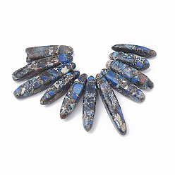 Dunkel schieferblau Synthetische Goldlinie imperiale Jaspisperlenstränge, abgestufte Fächeranhänger, Fokalperlen, gefärbt, dunkelblau, 19~50x7~8.5x6~8 mm, Bohrung: 1.5 mm, 9 Stück / Set, 2.75 Zoll/Strang