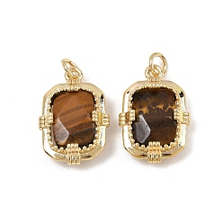 Tiger Eye Natural Tiger Eye Faceted Pendants, Brass Rectangle Bezeled Charms, Real 18K Gold Plated, Cadmium Free & Lead Free, Rack Plating, Long-Lasting Plated, 19x13x6mm, Hole: 3mm