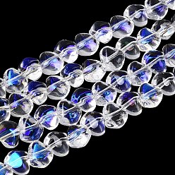 Прозрачный Гальванизируйте прозрачное стекло бисер нитей, самородки, Топ пробуренной, прозрачные, 6.5x7.5x4.5~5 мм, отверстие : 0.8~1 мм, около 99~100 шт / нитка, 21.26~22.24 дюйм (54~56.5 см)