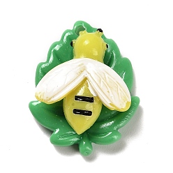 Белый Подвески из непрозрачной смолы с декодированием, насекомые-пчелы с подвесками в виде листьев, белые, 27x22x10 мм, отверстие : 2 мм