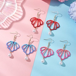 (52) Непрозрачная лаванда Серьги-подвески из стеклянных бусин в форме ракушки, с 304 нержавеющей стали серьги крючки, золотые, разноцветные, 61.5x31 мм, 3 пар / набор