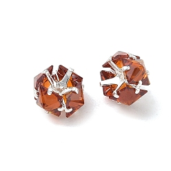 Sienaerde Messing & Glasperlen, facettiert Würfel, Gestell, langlebig überzogen, Bleifrei und cadmium frei, Silbern Silberfarbig, Sienaerde, 8.5x8.5x4.5 mm, Bohrung: 0.5~0.7 mm