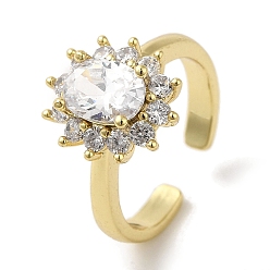 Прозрачный Кольца-манжеты из латуни с микропаве из кубического циркония, долговечный, без свинца и без кадмия, цветок, прозрачные, регулируемый