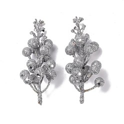 Silver Plastic Imitation Fruit Stem Accessories, with Iron and Foam Finding, Glitter Powder, for DIY Christmas Tree, Wreath, Party Decoration, Silver, 120x49x44mm