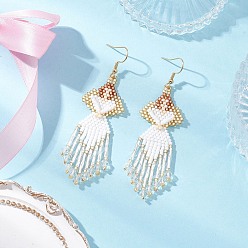 Белый Серьги-подвески из стеклянных бусин ручной работы в форме ангела, с бусинами из стекла, имитирующими австрийский хрусталь, и 304 крючками для сережек из нержавеющей стали, золотые, белые, 82x24 мм