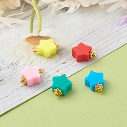 Mixed Color Handmade Polymer Clay Star Charms Pendant, with Golden Iron Eye Pin and Brass Beads, Mixed Color, 13.8x9x4.5mm, Hole: 1.8mm