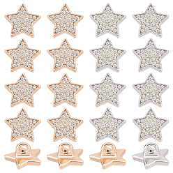 (52) Непрозрачная лаванда 20 шт. 2 цвета пуговиц на хвостовике из цинкового сплава со стразами, 1-луночное, звезда, разноцветные, 12x11x6 мм, отверстие : 2 мм, 10 шт / цвет