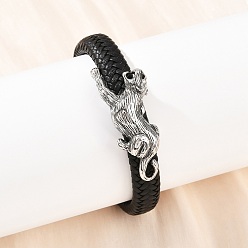 Черный 11.5браслеты из микрофибры и кожи с леопардовым принтом, с 304 из нержавеющей стали магнитные застежки, античное серебро, чёрные, 8-3/4 дюйм (22.3 см)