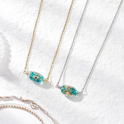 Золотой & Цвет Нержавеющей Стали 2 шт. 2 цвета овальный кулон ручной работы из золотого песка в технике лэмпворк 304 ожерелья из нержавеющей стали с цепочкой-кабелем, средне бирюзовый, золотые и нержавеющая сталь цвет, 17.87 дюйм (45.4 см), 1 шт / цвет