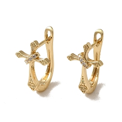 Light Gold Brass Micro Pave Cubic Zirconia Hoop Earring, Light Gold, 18.5x11mm