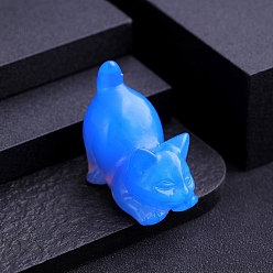 Опал Резная статуя кошки из опалита, украшение для рабочего стола по фэн-шуй для домашнего офиса, 38x22 мм