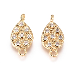 White Brass Micro Pave Cubic Zirconia Links connectors, Teardrop, Golden, White, 17.5x8.5x5mm, Hole: 1.6mm and 1.4mm