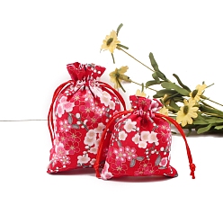 Красный Пакеты из хлопка и льна, шнурок сумки, прямоугольные, красные, 14x10 см