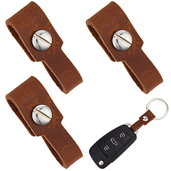 Седло Коричневый 4шт. брелок из коровьей кожи с винтом, прямоугольные, платина, седло коричневый, 98.5x13x2 мм
