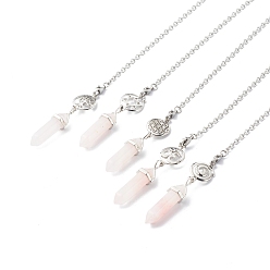 Розовый Кварц Биолокационные маятники из натурального розового кварца, с латунным филигранным круглым шаром и 304 застежками в форме лобстера из нержавеющей стали, шестиугольный, 230 мм, отверстие : 3 мм