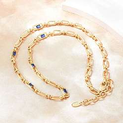 Синий 5ММ латунная цепочка с овальными звеньями, инкрустированная кубическим цирконием, без кадмия и без свинца, стойки покрытие, долговечный, реальный 18 k позолоченный, синие, 18.19 дюйм (46.2 см)